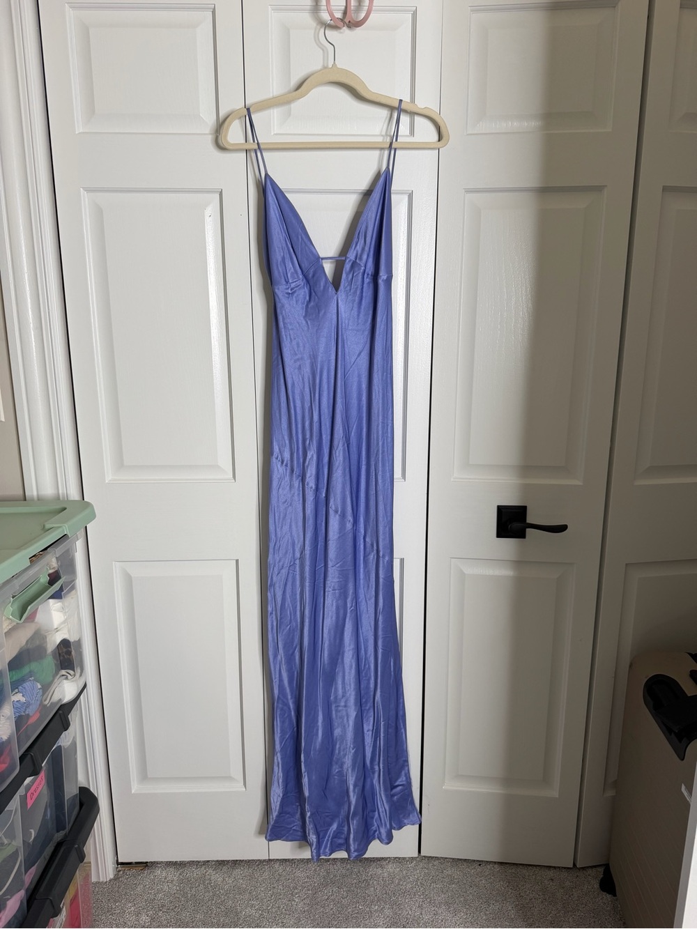 Blue/Periwinkle Slip Maxi Dress with Spaghetti Straps | Corset tie-up back - Picture 2 of 8